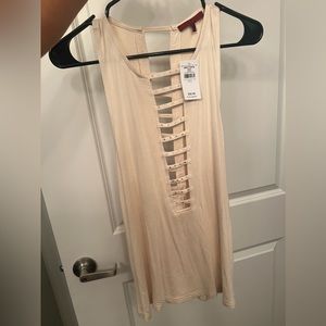 Buckle Cream Tank Top with Strap Detail